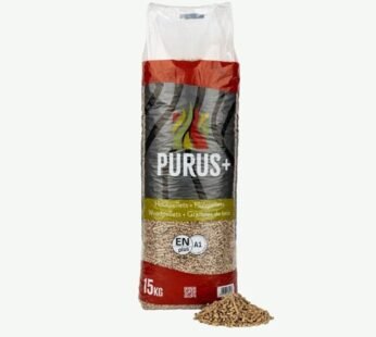 Purus+ Holzpellets – 60 × 15 kg Palette (900 kg) – 100 % Nadelholz, ENplus A1